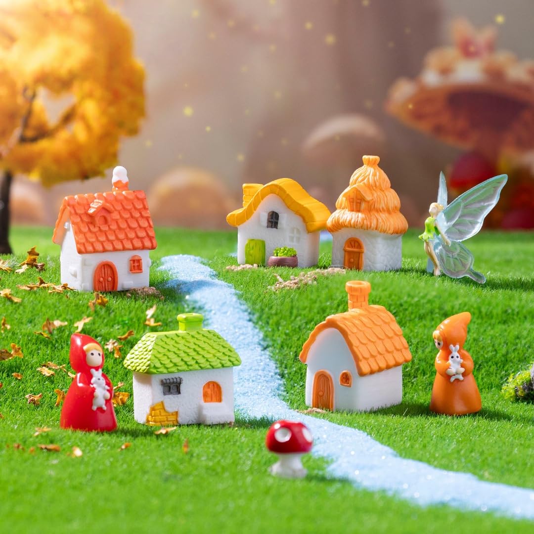 EMiEN 5 Pieces Mini House Miniature Ornament Kits,Miniature Ornament for DIY Dollhouse Decoration Fairy Garden Plant Décor