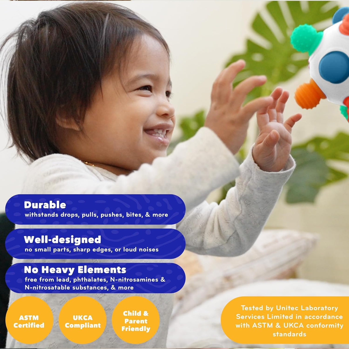 Mobi Woblii Sensory Ball for Babies - Montessori Teething Toy with Satisfying Pop, Food-Grade Silicone Baby Teether for 3 Months+, BPA & Phthalate