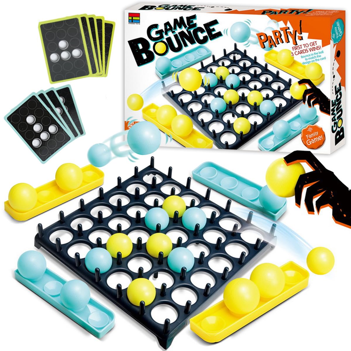 Bounce Ball Game with Family, Adults, Teens and Children, Connect Ball Board Games Table Game Toys, with 9 Cards with Different Patterns, 16 Balls