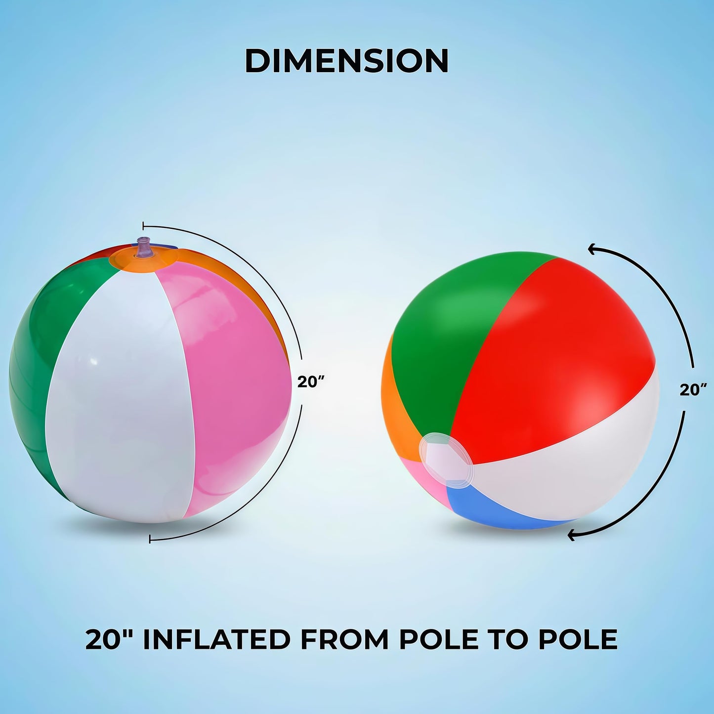 YURTKUMAS 10 Pack 20" Beach Balls - Large Rainbow Beach Ball Inflatable Pool Toys for Party Supplies Decorations, Adults Kids Birthday Luau Summer