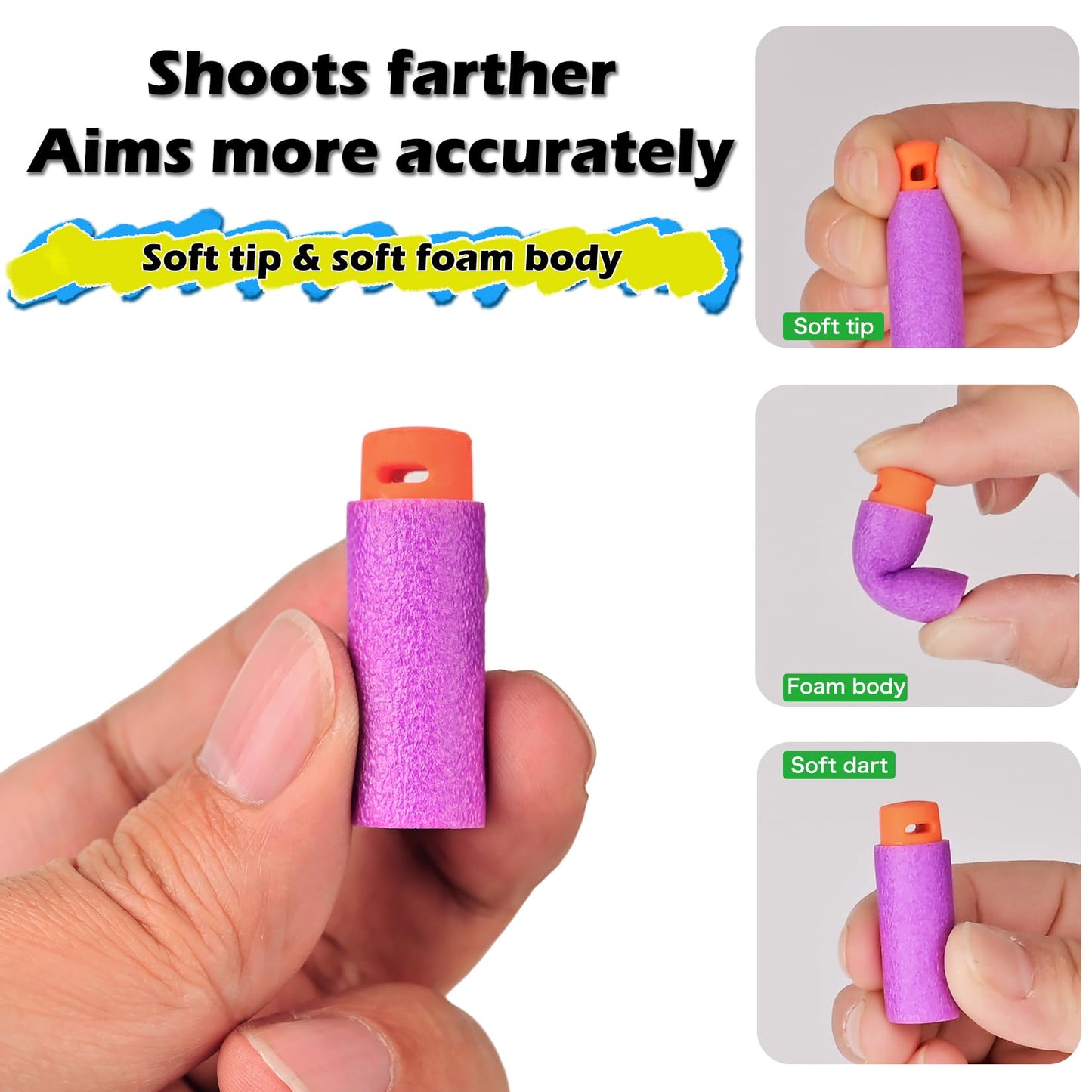 Lififun 200pcs Half-Length Soft Darts Compatible with Dart Zone, Adventure, Nerf, Worker - for Foam Dart Blasters & Toy Guns Tips 14+ (Purple)