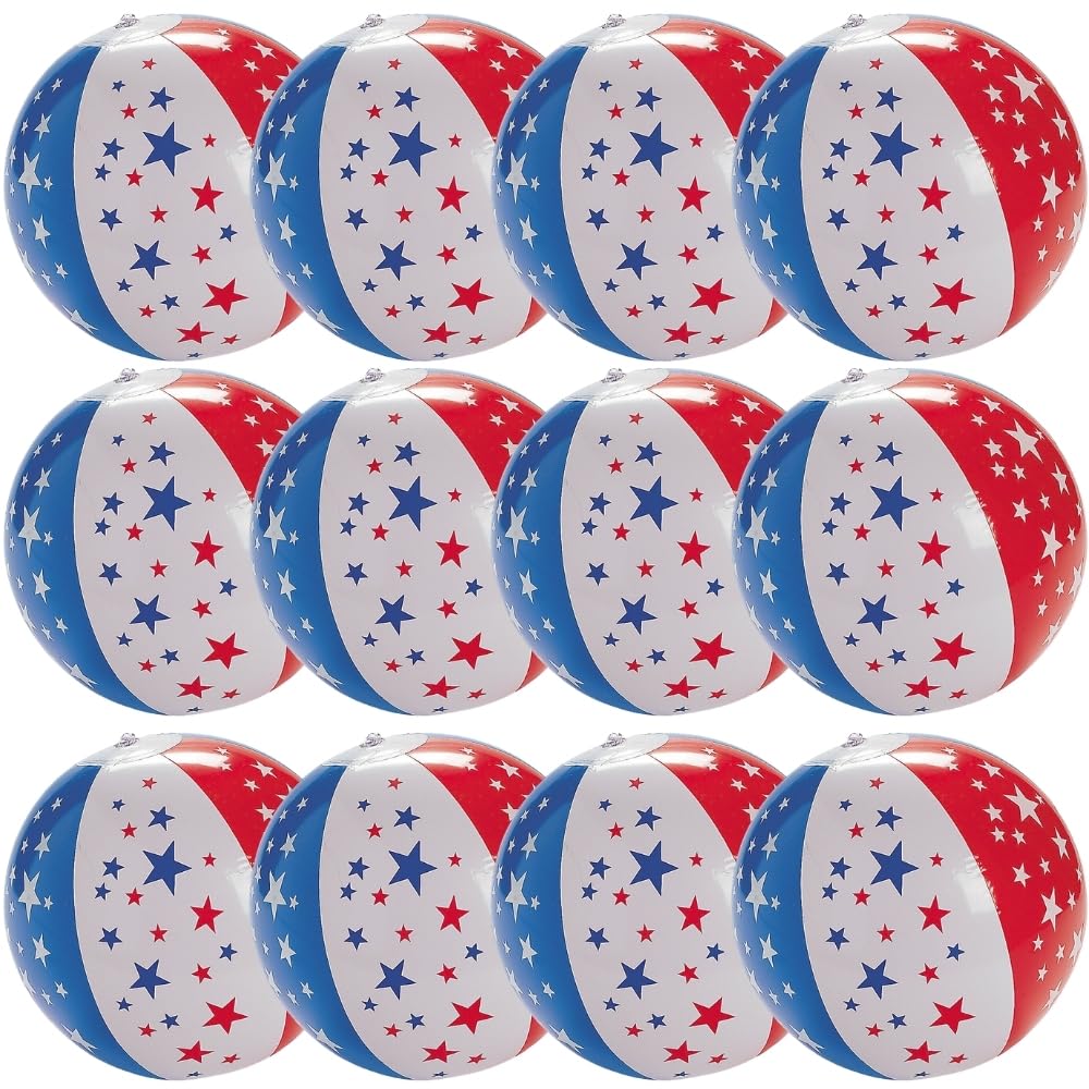 Fun Express Patriotic Beach Ball for Fourth of July (Set of 12) Red, White and Blue