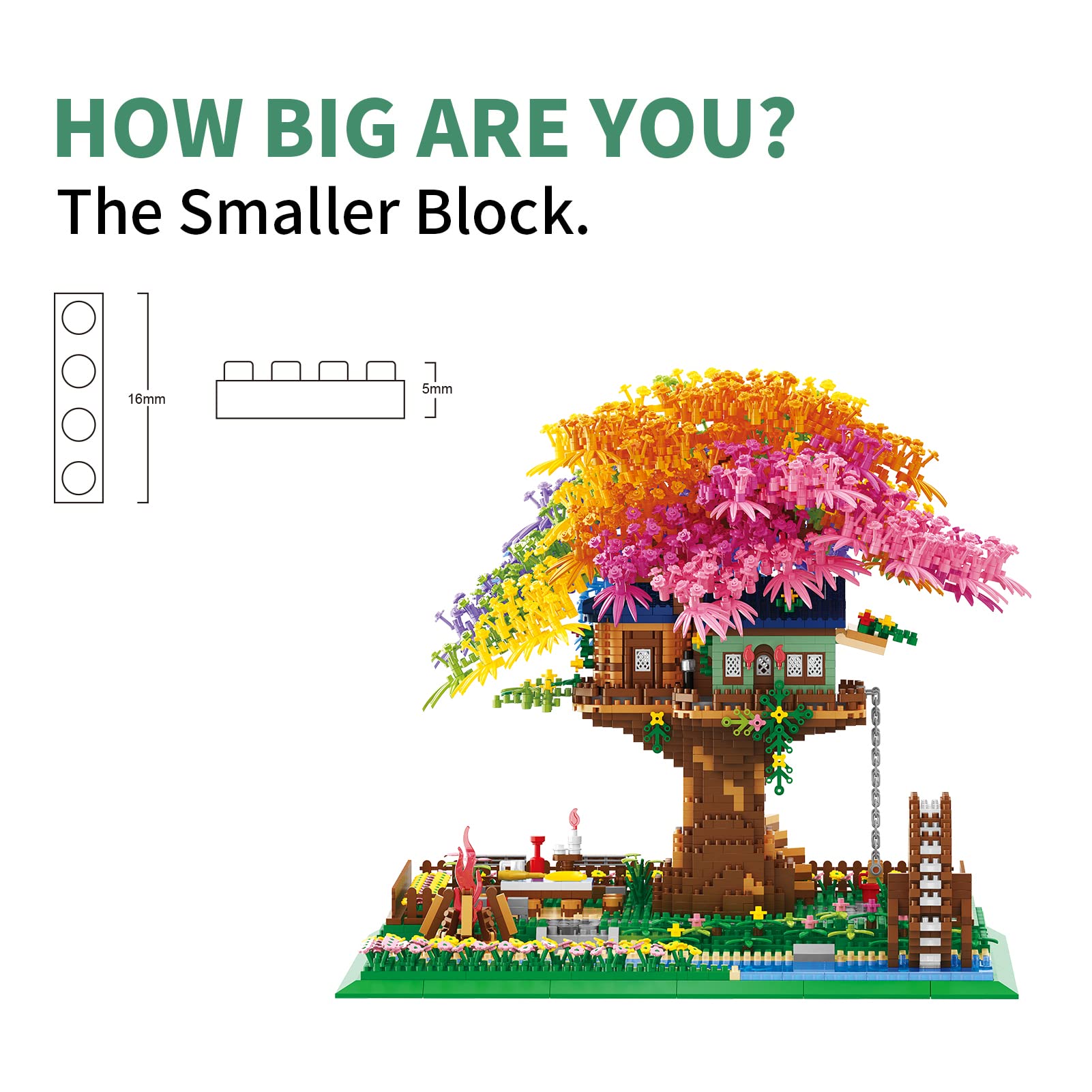 Kadablk Rainbow Flowers Building Block with Light,Sakura Cherry Blossom Bonsai Tree House Construction Set,4451 PCS Mirco Blocks Architecture