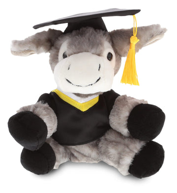 DolliBu Lying Grey Donkey Graduation Plush Toy - Soft Graduation Stuffed Animal Dress Up with Gown & Cap with Tassel Outfit and with Personalization