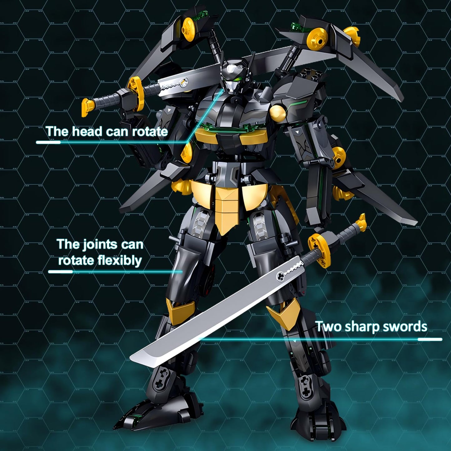HIGH GODO Black Bat Mech Building Blocks Set for Adults, Robot Model Building Kit with Wings and Swords Weapons, 534 Pieces Creative Collectible Gift