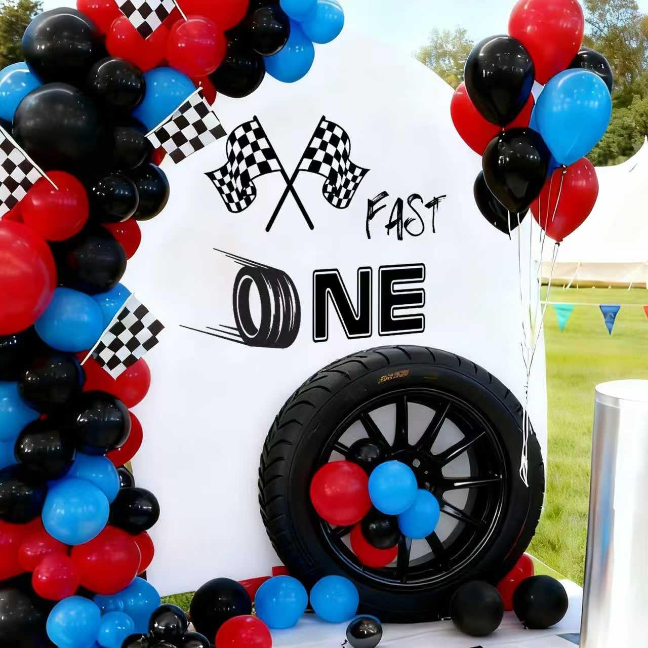 Fast One Birthday Racing Decal, Fast One 1st Birthday Backdrop Decor, Race Car Theme Decor for Boys?Black Car Bday Arch Backdrop Decal, for Party