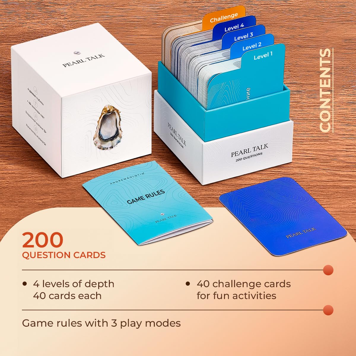 ANDREWBOLOTIN Pearl Talk 200 Questions The Conversation Starter Cards Delve Deck Conversation Card Games for Adults Fun for the Whole Family Games