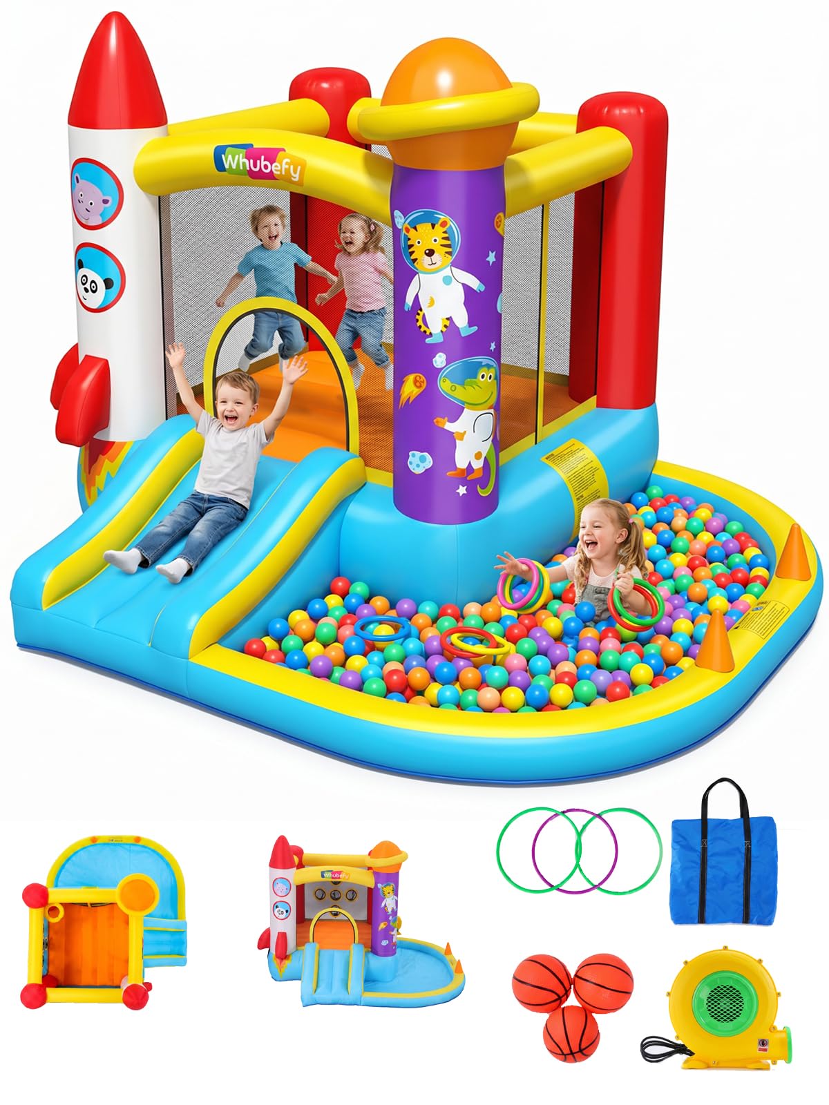 Whubefy Inflatable Bounce House for Kids 3-6, Bouncy House with Ball Pit Pool, Jumping Castle with Blower for Kids,Space Theme Play House 112x98.4 in