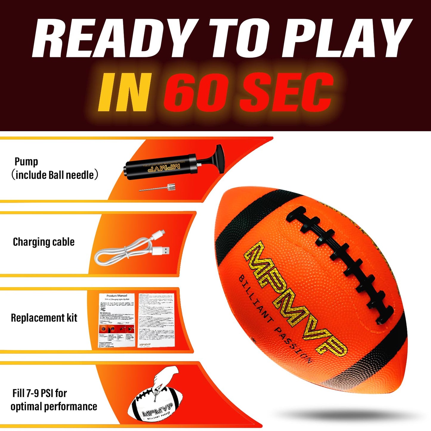 Cadyaw Glow in The Dark Football, Light Up LED Football Size 6, USB Rechargeable, Cool Outdoor Sports Boy Toys for Night Games, Birthday Gifts
