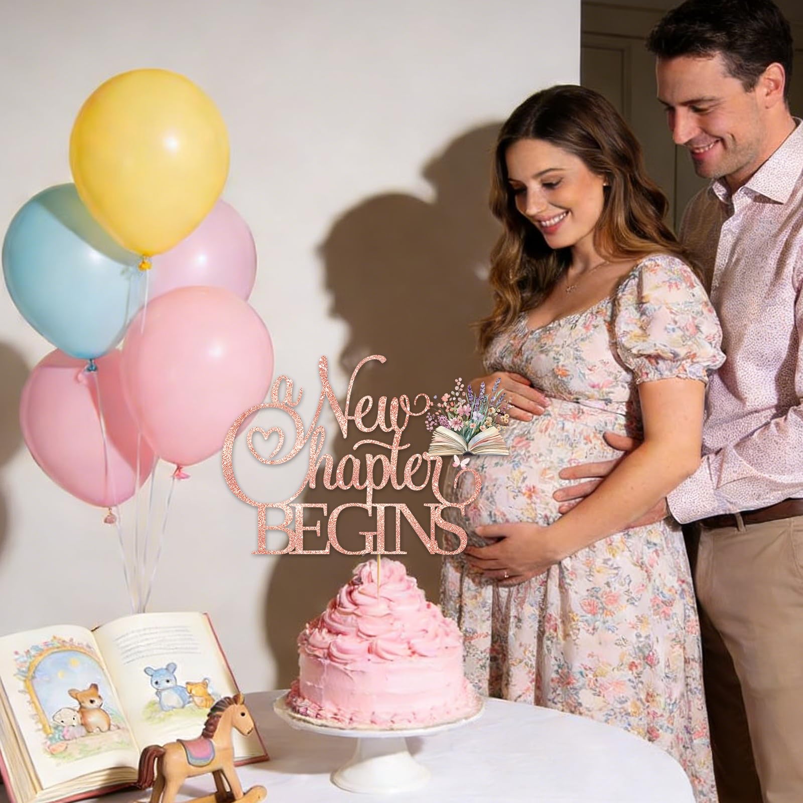 A New Chapter Begins Baby Shower Decorations: 1pcs Glitter Pink A New Chapter Begins Cake Topper Book Cake Decorations Book Themed Baby Shower Bridal