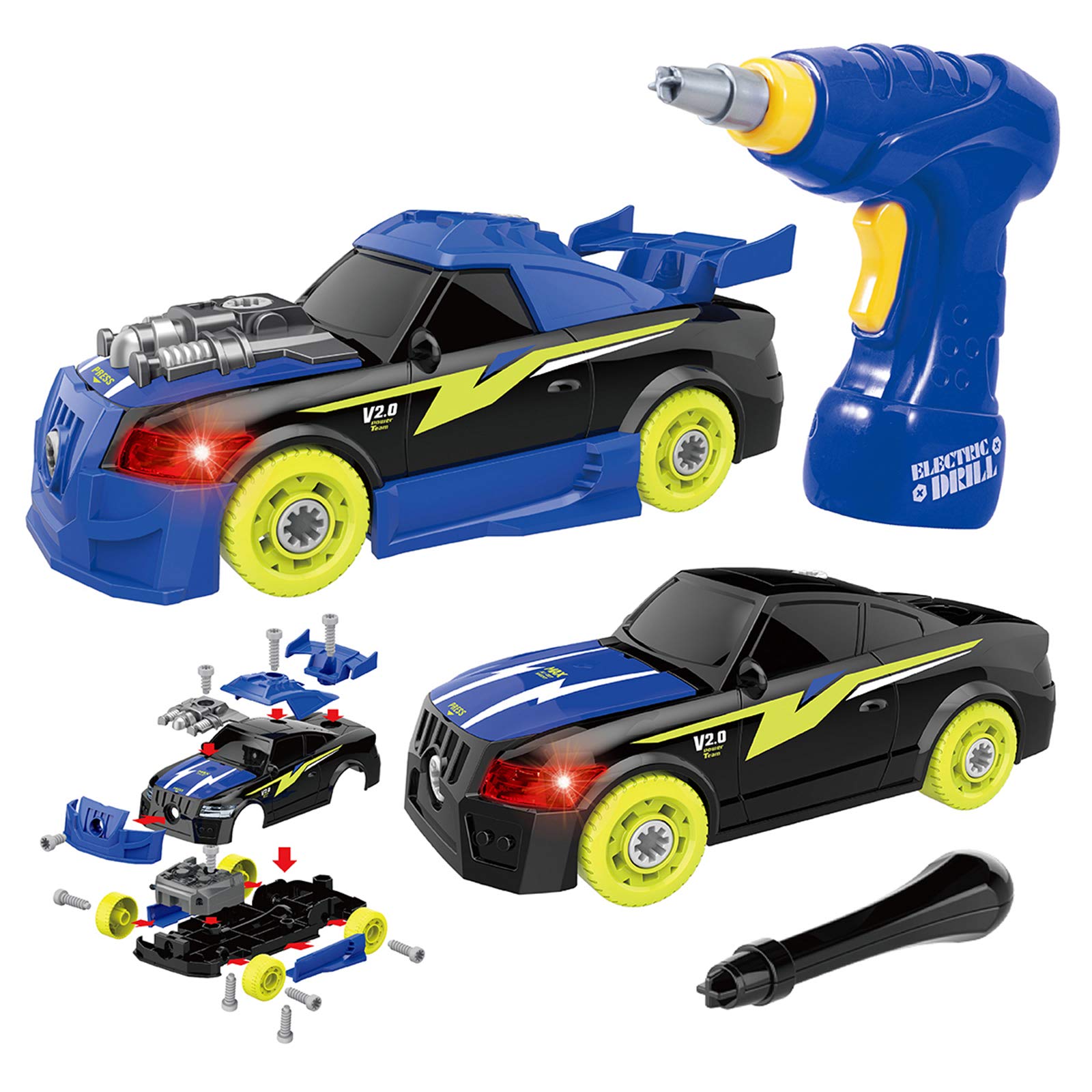 GILOBABY 26 Pieces Take Apart Toys for Boys, Racing Car with Electric Drill, Sounds & Lights, Building Stem Toys for Kids, Gifts for 3 4 5 Year Old
