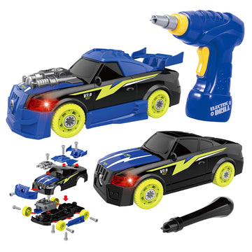 GILOBABY 26 Pieces Take Apart Toys for Boys, Racing Car with Electric Drill, Sounds & Lights, Building Stem Toys for Kids, Gifts for 3 4 5 Year Old