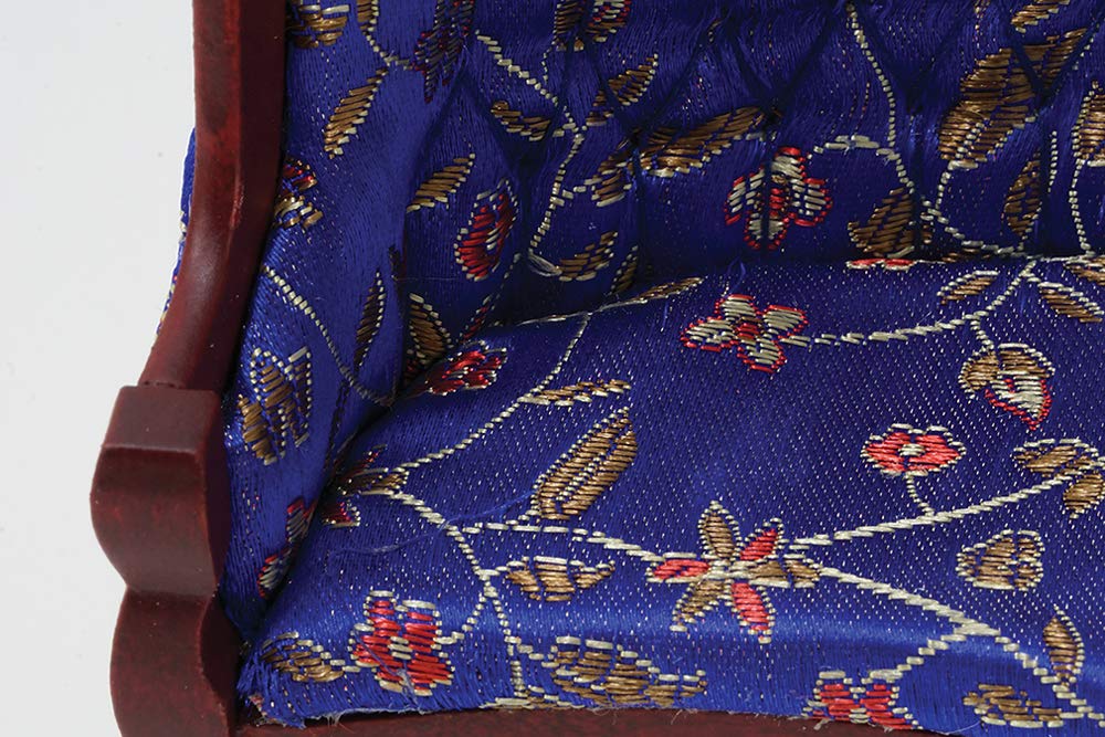 Classics by Handley Dollhouse Miniature Victorian Sofa, Mahogany with Blue Floral Fabric