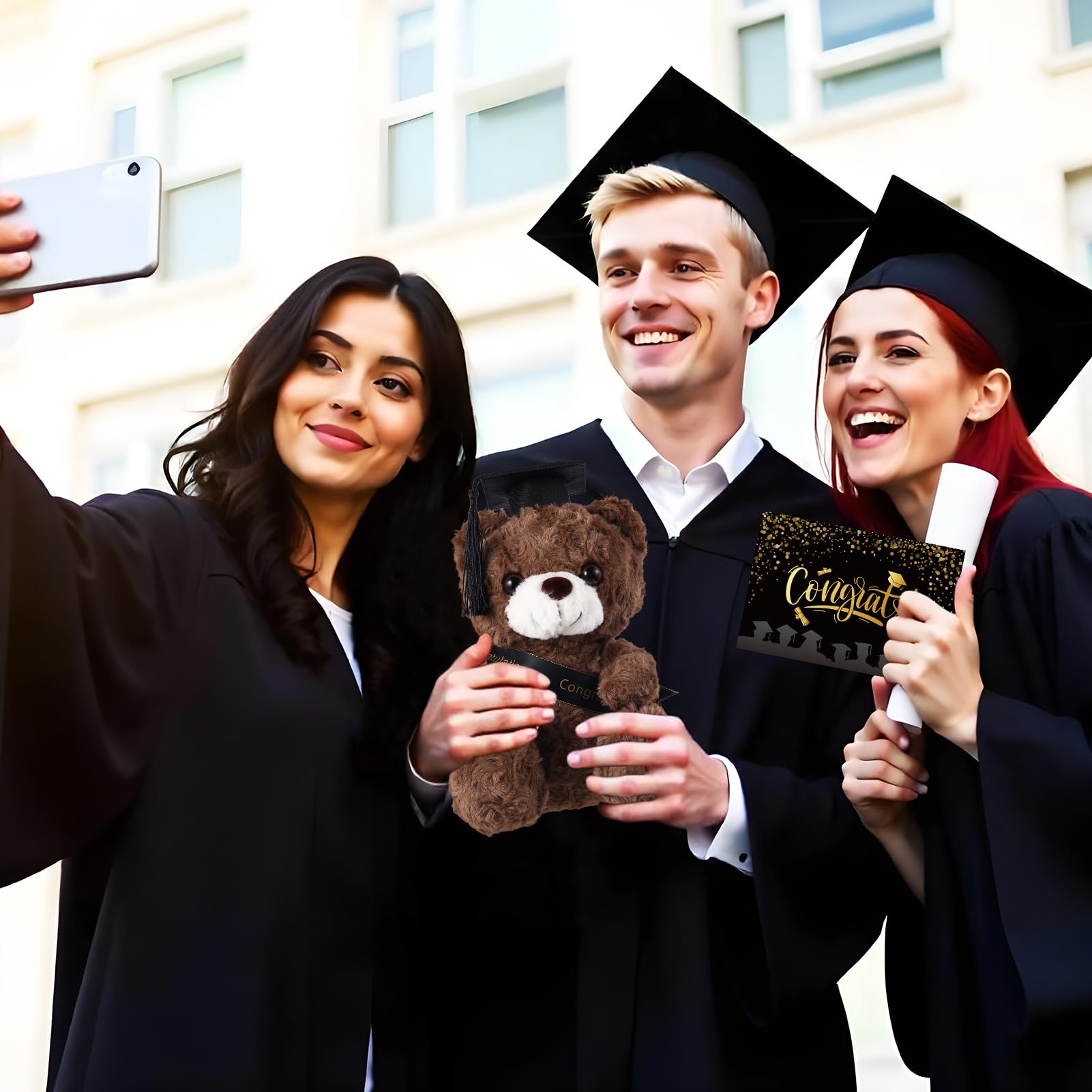 ZJoey 2 Sets Bear with Graduation Cap Toys Class of 2026 Graduation Plush Stuffed Teddy Bear Animal Dog Graduation Cap and Gown with Greeting Card