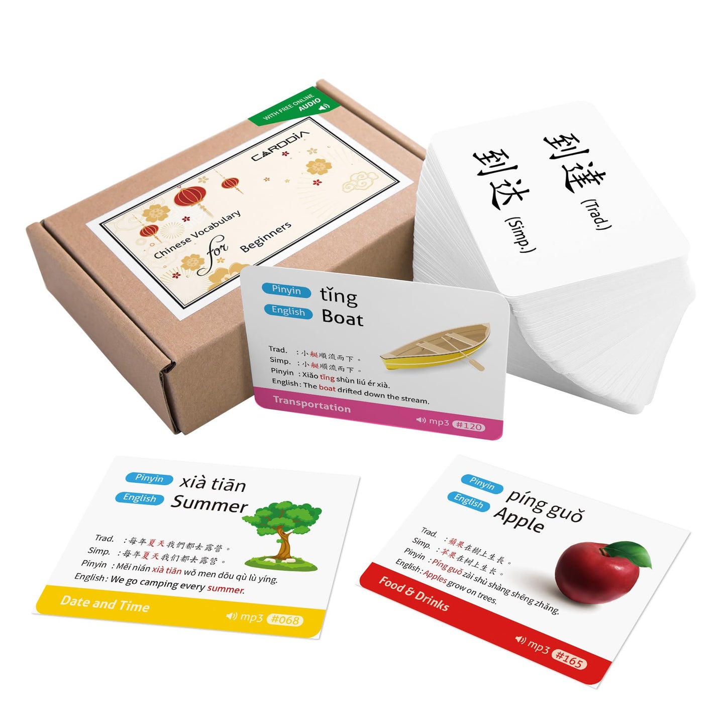 CARDDIA | Chinese Mandarin Vocabulary Flashcards for Beginners | Traditional and Simplified Chinese | Example Sentences and Audio MP3