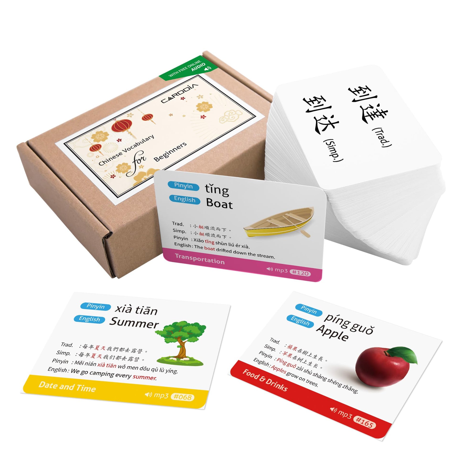 CARDDIA | Chinese Mandarin Vocabulary Flashcards for Beginners | Traditional and Simplified Chinese | Example Sentences and Audio MP3