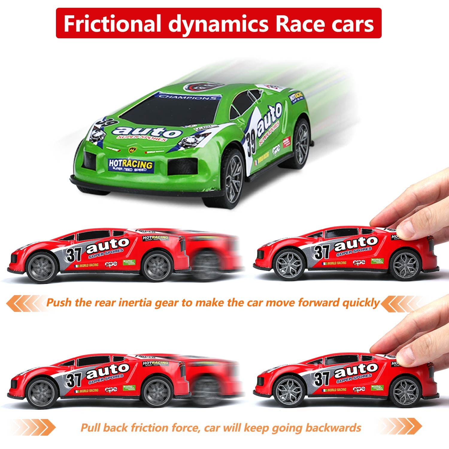 ZOHANINDL 7 inch Friction Power Car Toys Set, Push and Go Pull Back Trucks Wind up Race Car 3 Pack Suitable for Toddlers 3 4 5 6 7 Year Old Kids Toys