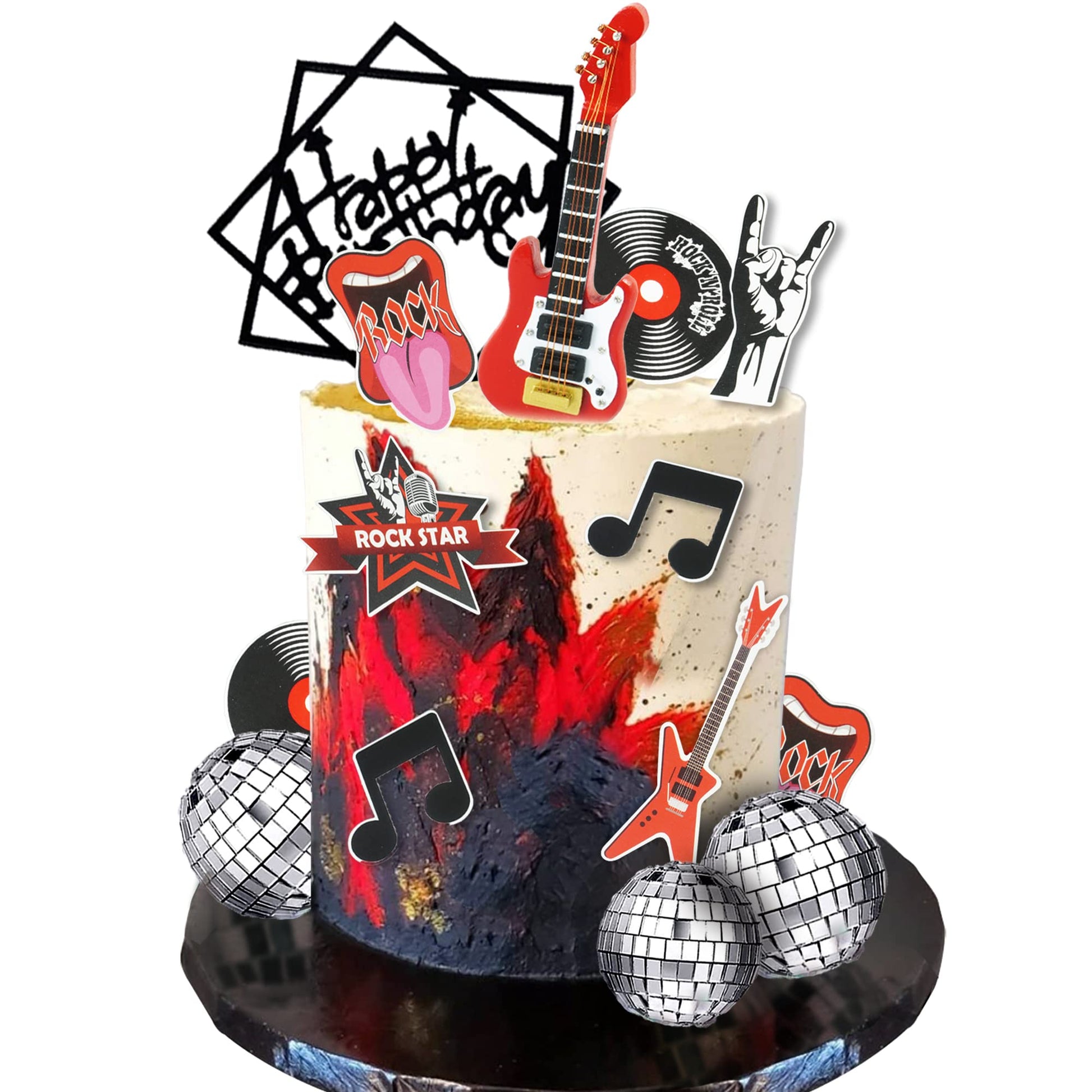 Guitar Cake Toppers Music Theme Birthday Cake Toppers Electric Guitar Model Rock And Roll Cake Decorations For Rockstar Theme Party (Red)
