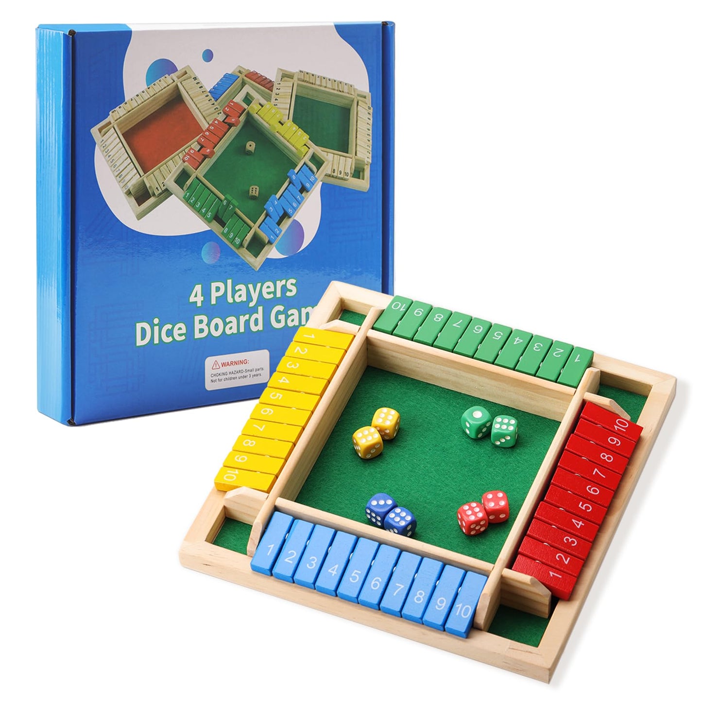 Shut the Box Game, 8.74in 8dice for 1-4 Players Educational Math Game