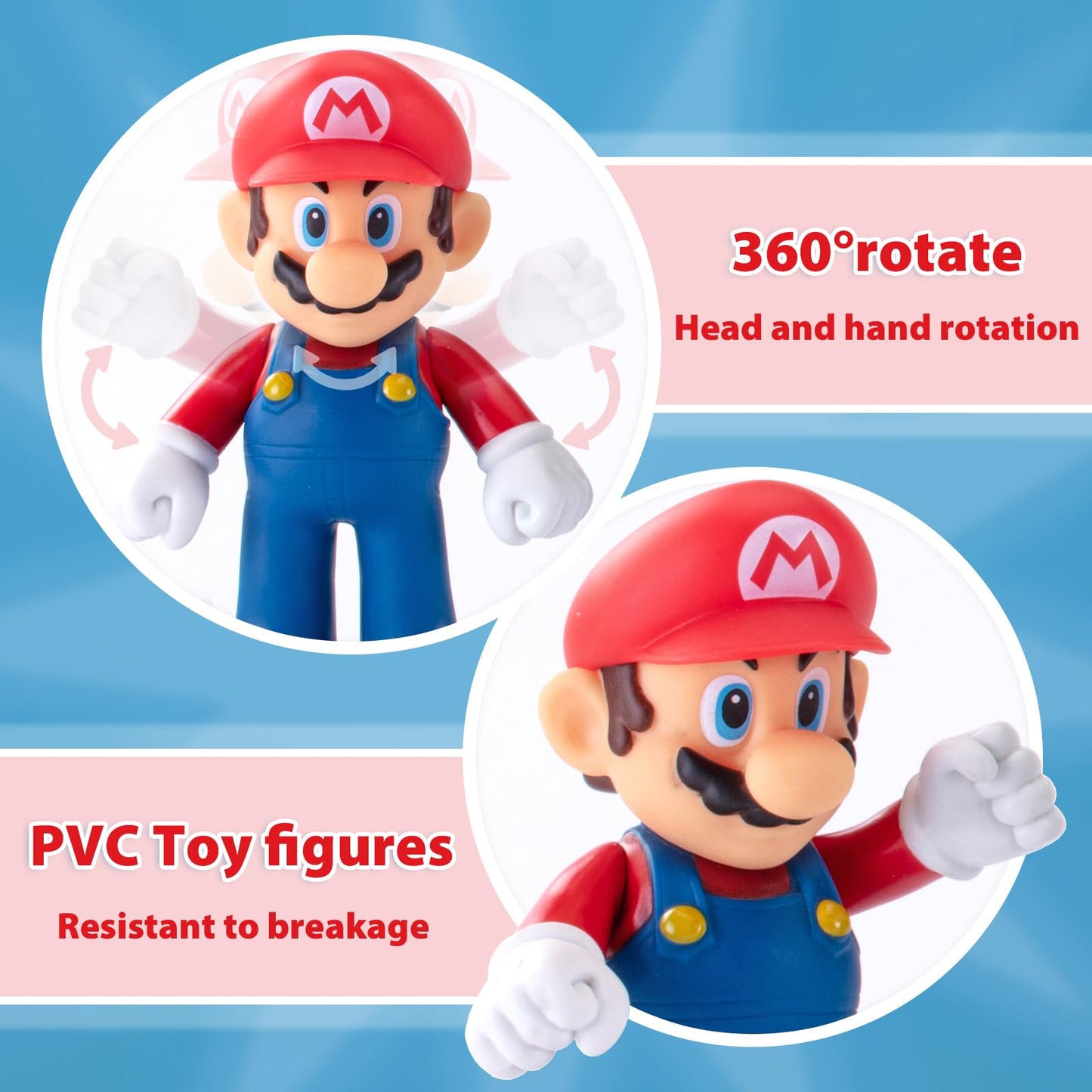 Mario Figures 6 Pack Mario Bros Toys Set Eco-Friendly PVC Mario Action Figures Gift for Kids Ages 3+, Movie Fans, Collector (4-6 Inch)