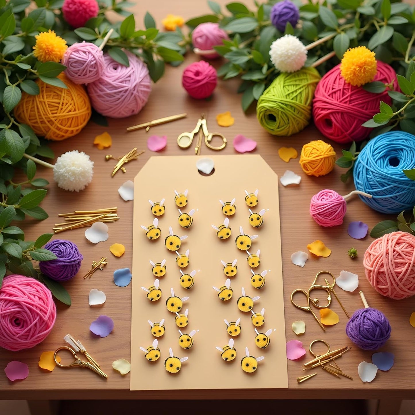 SelHeng 30 Pcs Felt Bees for Crafts Cute Pom Pom Bees Small Felt Craft Balls Mini Bees Figures for Decorations DIY Supplies Felt Applique Kits