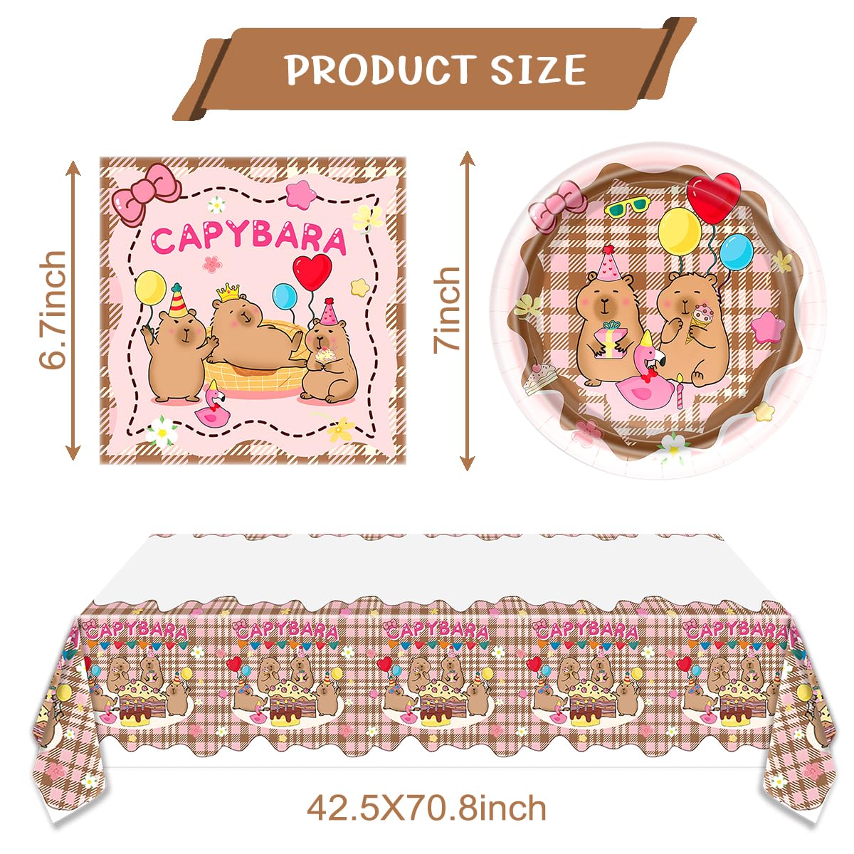 Capybara Party Supplies Set Includes Capybara 20 Plates,20 Napkins Tablecloth Perfect for Capybara Birthday Tableware, Service 20 Guests