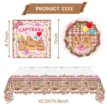 Capybara Party Supplies Set Includes Capybara 20 Plates,20 Napkins Tablecloth Perfect for Capybara Birthday Tableware, Service 20 Guests
