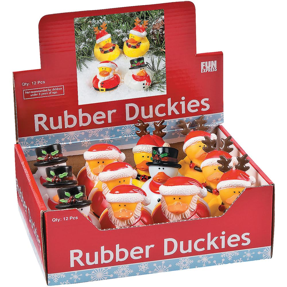 Fun Express Vinyl Holiday Rubber Duckies | 12 Count | Great for Party Favors, Children's Birthday Bash, Holiday Celebrations