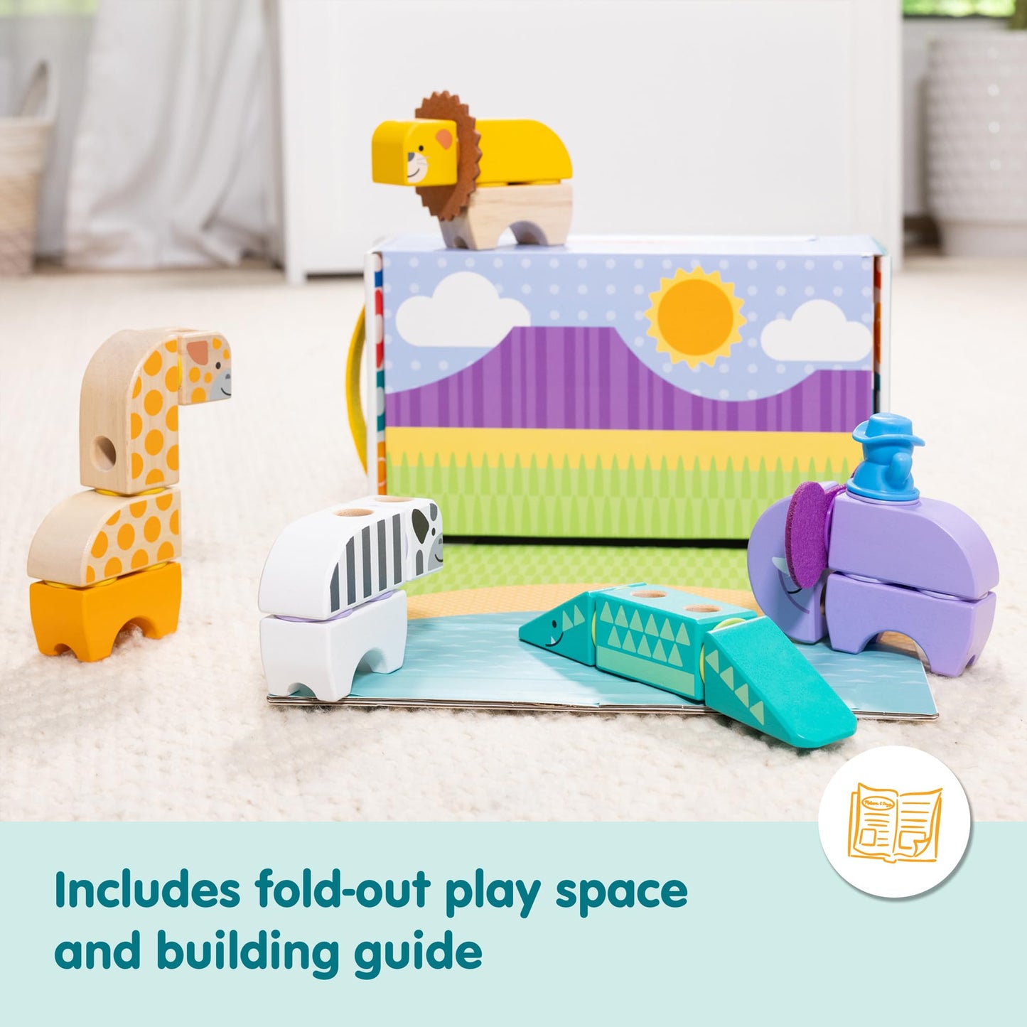 Melissa & Doug Blockables™ Safari Snap and Play, Mix and Match Connectable Wooden Building Blocks Play Set Toy for Preschool Boys and Girls (34 Pcs)