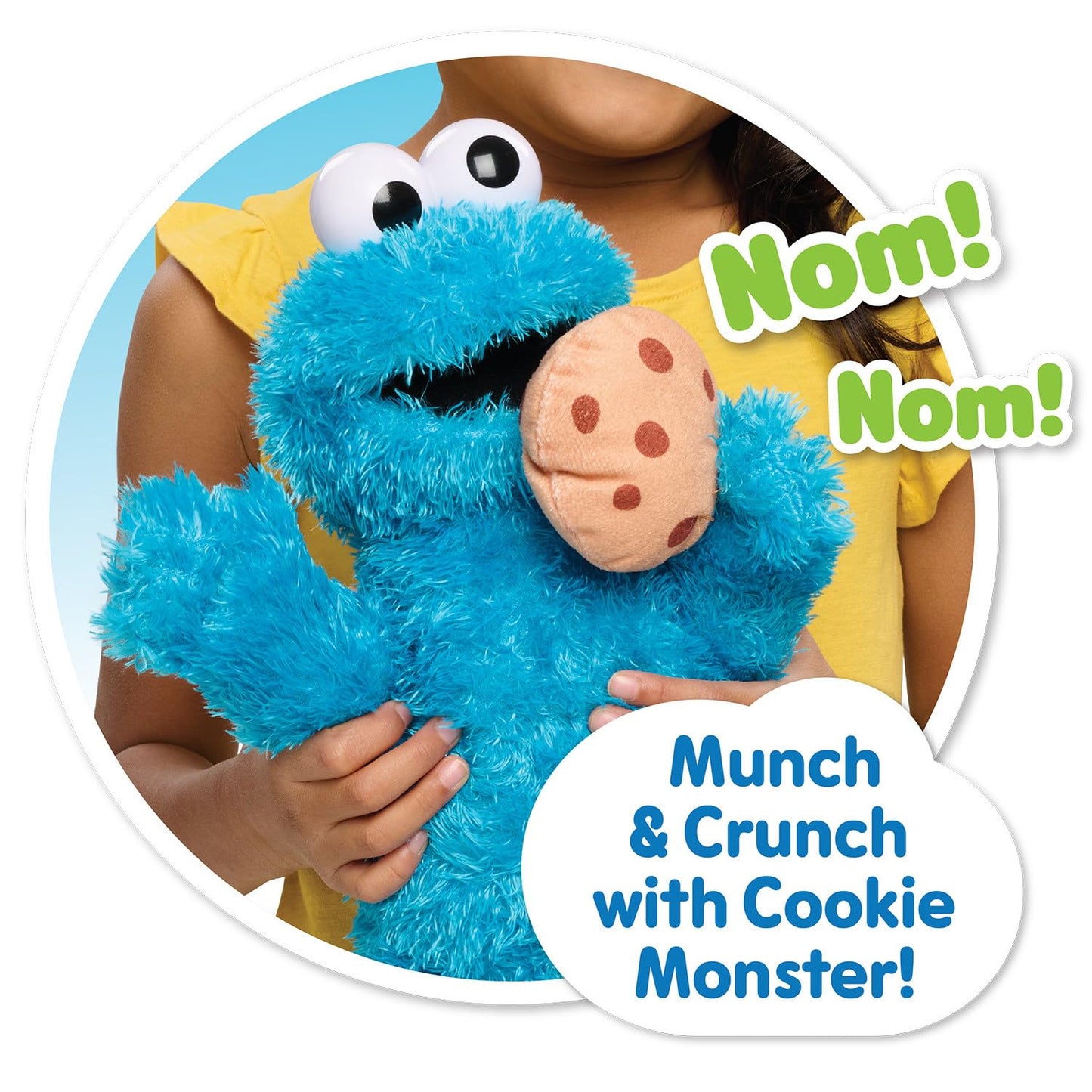 Just Play Sesame Street 13.5-inch Nom Nom Cookie Monster Plush with Sounds and Motion, Blue, Kids Toys for Ages