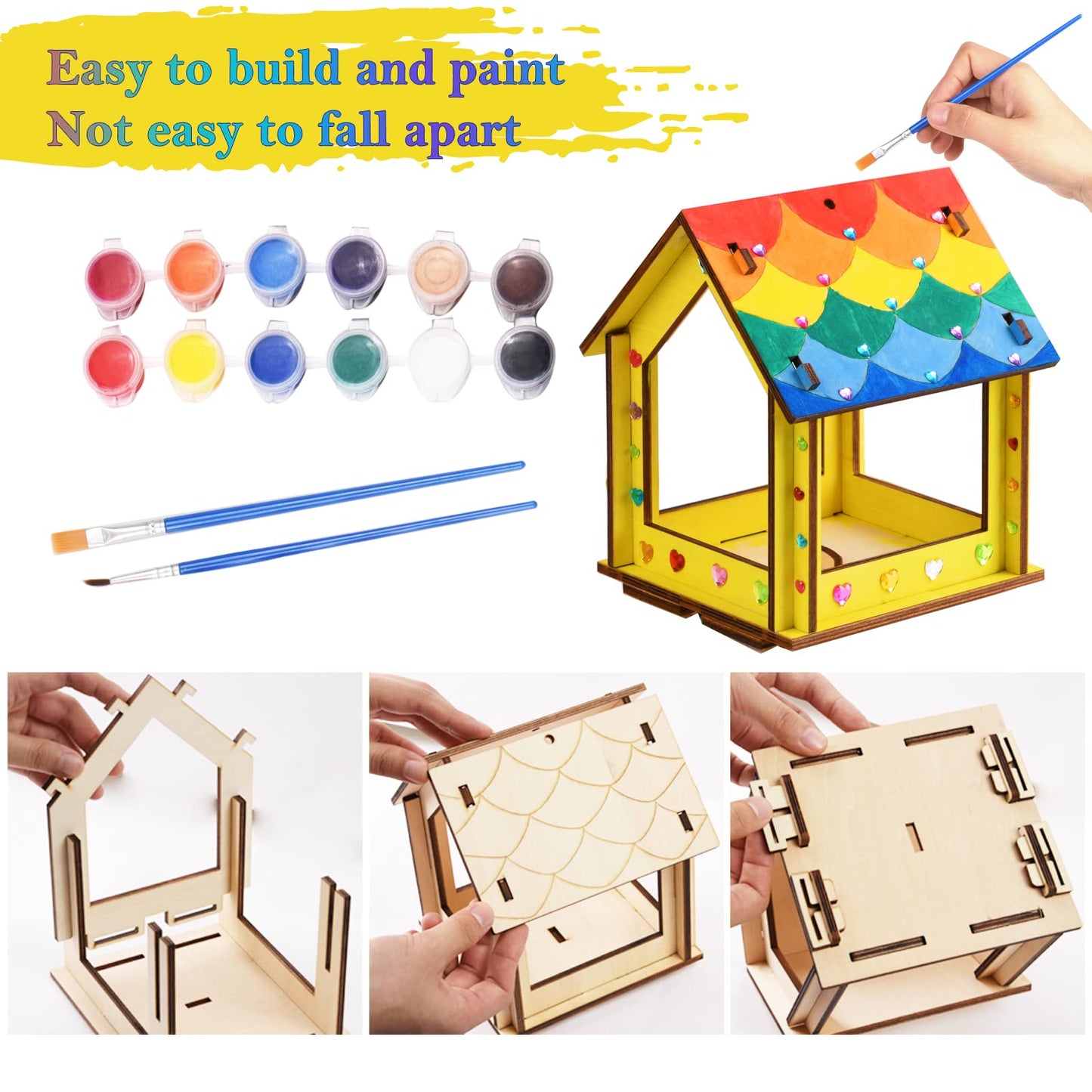Kids Arts and Crafts for Outdoor,2 Pack Bird Feeder Wind Chime Kits for Children to Build and Paint, DIY Unfinished Wood STEM Painting Activities