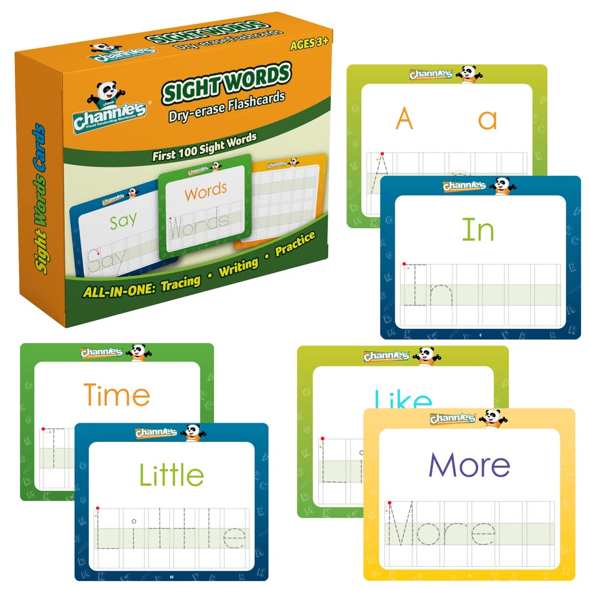 Channie’s Visual Dry Erase Flashcards for Pre-K Through First Grade Students’ to Learn to Trace, Practice &Write Their First 100 Sight Words, Ages 3+