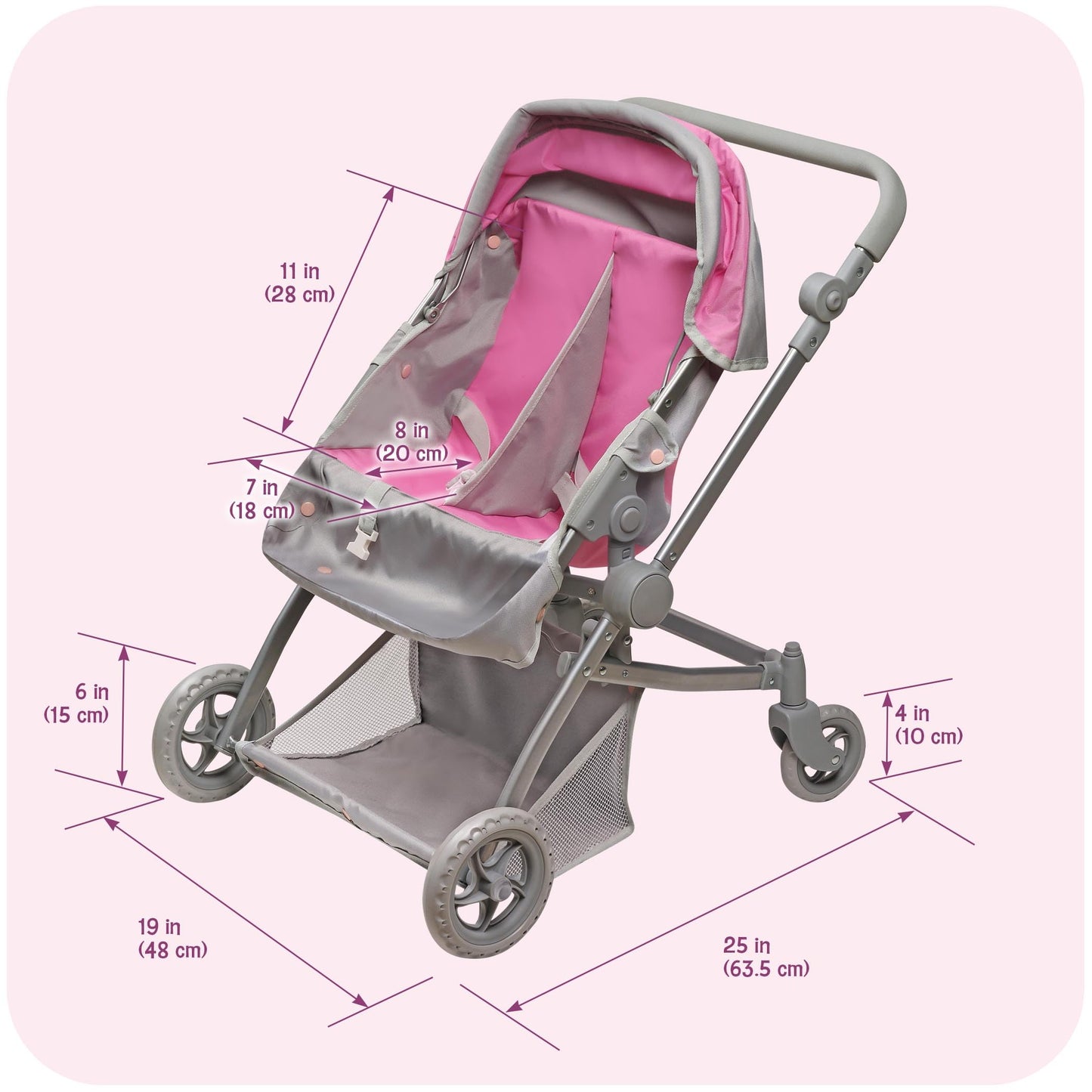 Badger Basket Voyage Twin Carriage Doll Stroller for 18 to 20-Inch Dolls with Rotating Pram Handle and Storage Features - Perfect for Little Mommies