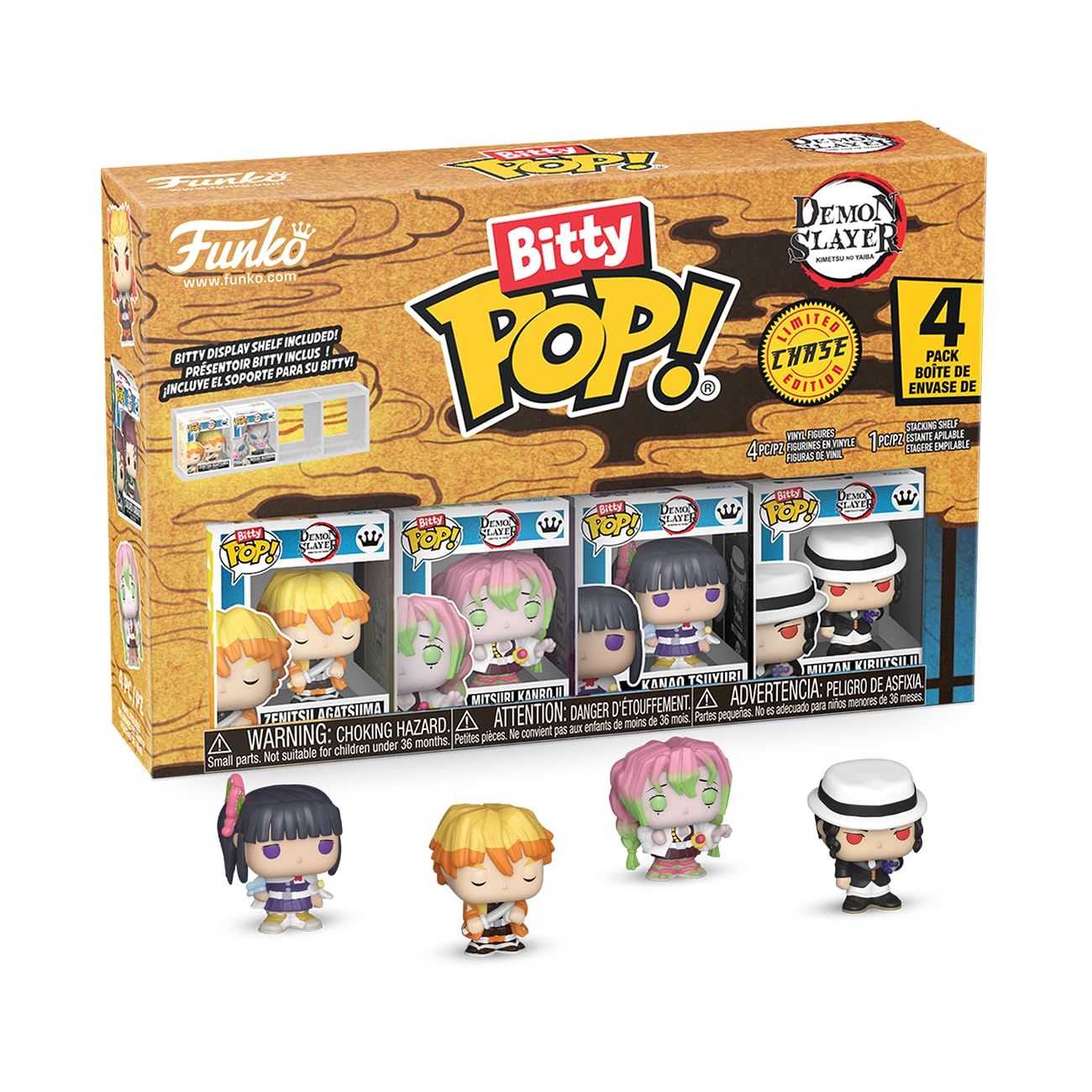 Funko Pop! Bitty 4pk: Demon Slayer - Zenitsu Agatsuma, Mitsuri Kanroji, Kanao Tsuyuri, and Mystery Figure - 0.9 Inch (2.2 Cm) Collectable - Stackable