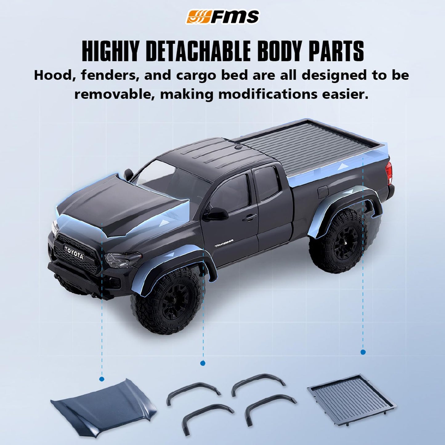 FMS FCX24 TOYOTA TACOMA 1/24 RC Crawler 4x4 RC Truck Crawler, Official Licensed Scale RC Rock Crawler with 2-Speed Transmission, High Torque Motor