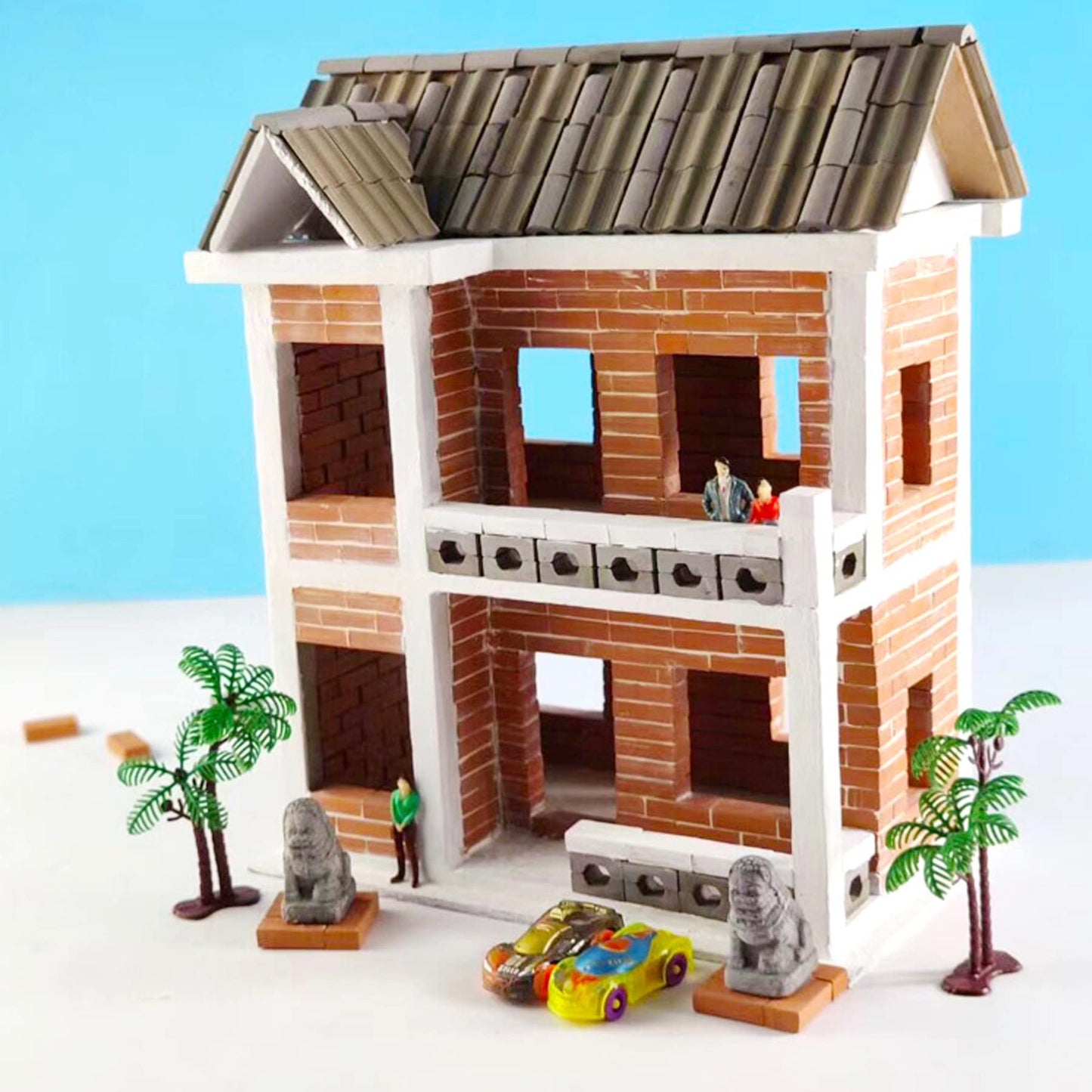 Cayway 300 PCS Mini Red Wall Bricks Miniature Brick Scale Model Bricks, 2 Size Mini Bricks Model Sand Table Micro Landscape Accessories DIY Bricks