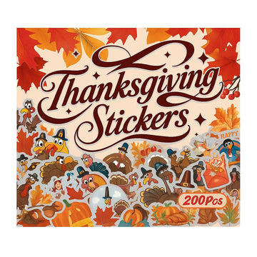 200 Pcs Thanksgiving Stickers Pack - Waterproof Vinyl Fall Stickers for Water Bottles, Laptops, Scrapbooks, Crafts & Party Favors - Cute Autumn