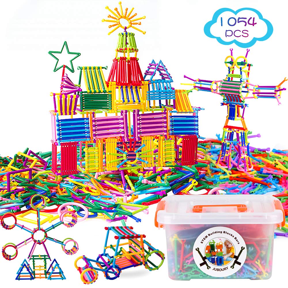 Juboury 1054Pcs Building Toy Building Blocks Bars Different Shape Educational Construction Engineering Set 3D Puzzle, Interlocking Creative Connecting