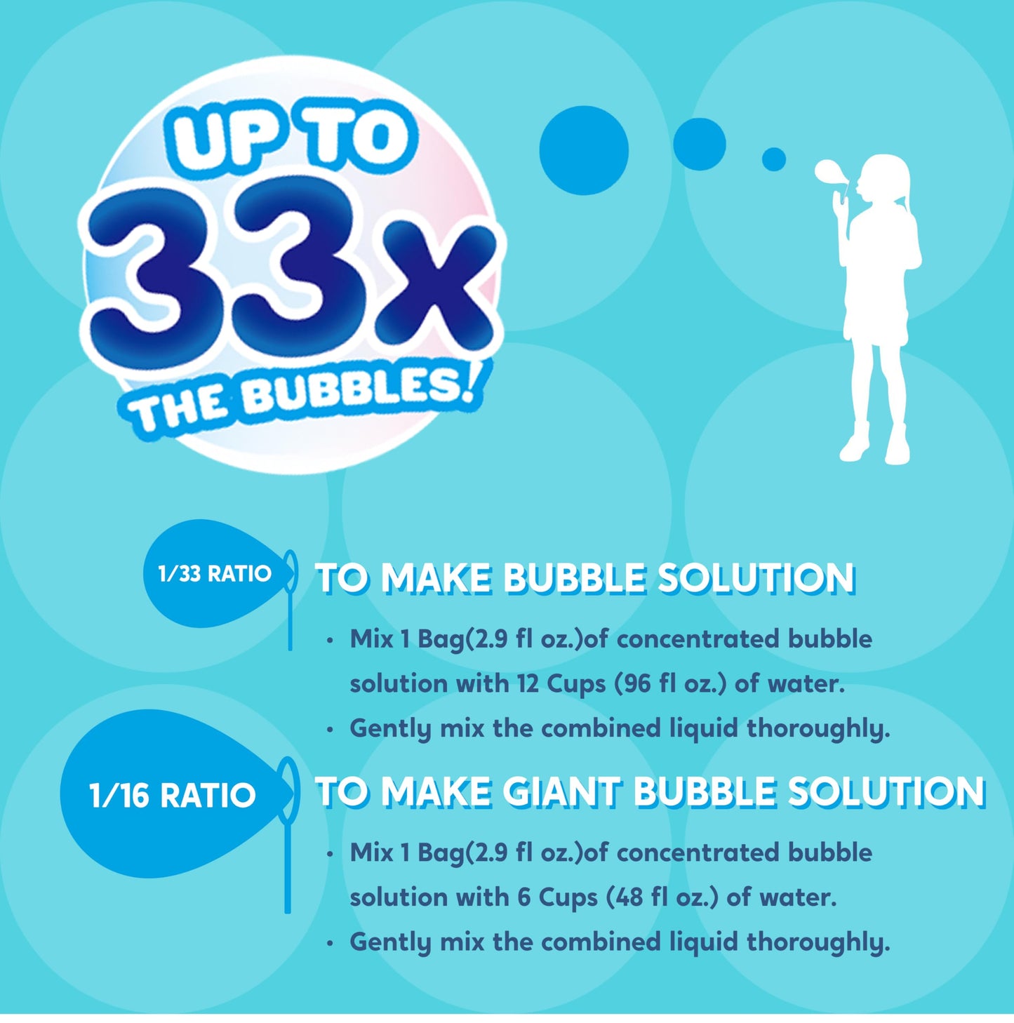 JOYIN Giant Bubble Solution (Up to 4.5 Gallons), 6 Pouches Concentrated Solution Refill for Bubble Machine, Wands, Blower, Easter, Outdoors Activity