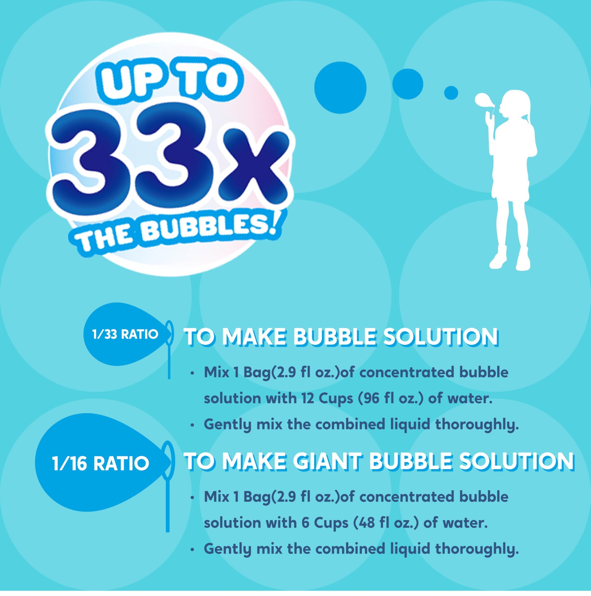 JOYIN Giant Bubble Solution (Up to 4.5 Gallons), 6 Pouches Concentrated Solution Refill for Bubble Machine, Wands, Blower, Easter, Outdoors Activity