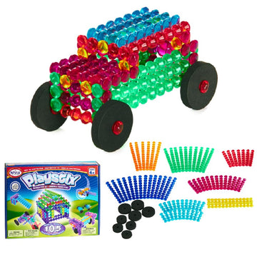 POPULAR PLAYTHINGS Playstix, Building Sticks Kit for Kids, Construction Stem Building Toy Gift for Boys & Girls - Translucent 105 Piece
