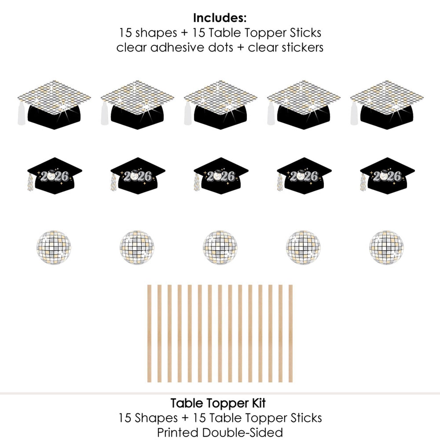 Big Dot of Happiness Disco Grad - 2026 Groovy Graduation Party Centerpiece Sticks - Table Toppers - Set of 15