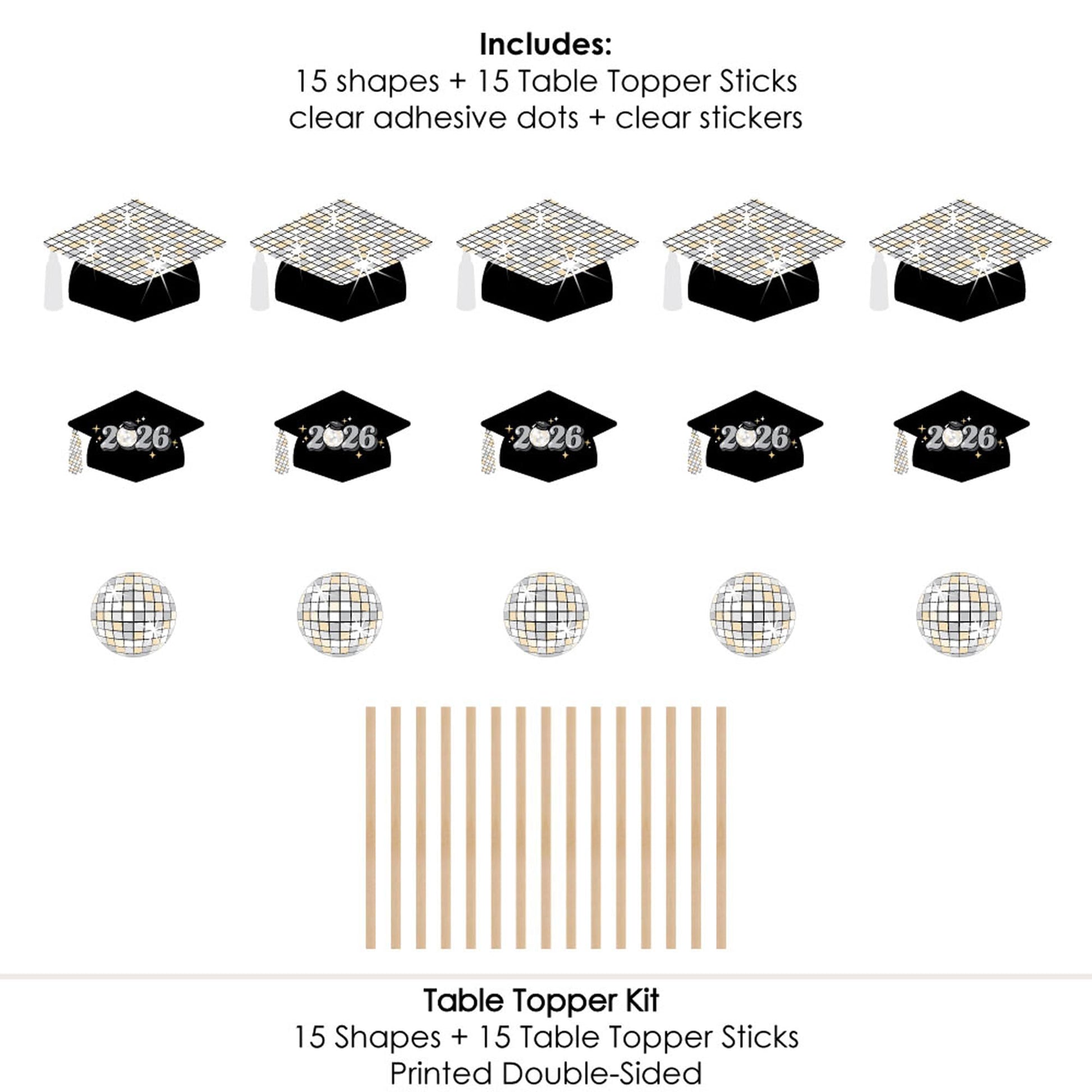 Big Dot of Happiness Disco Grad - 2026 Groovy Graduation Party Centerpiece Sticks - Table Toppers - Set of 15