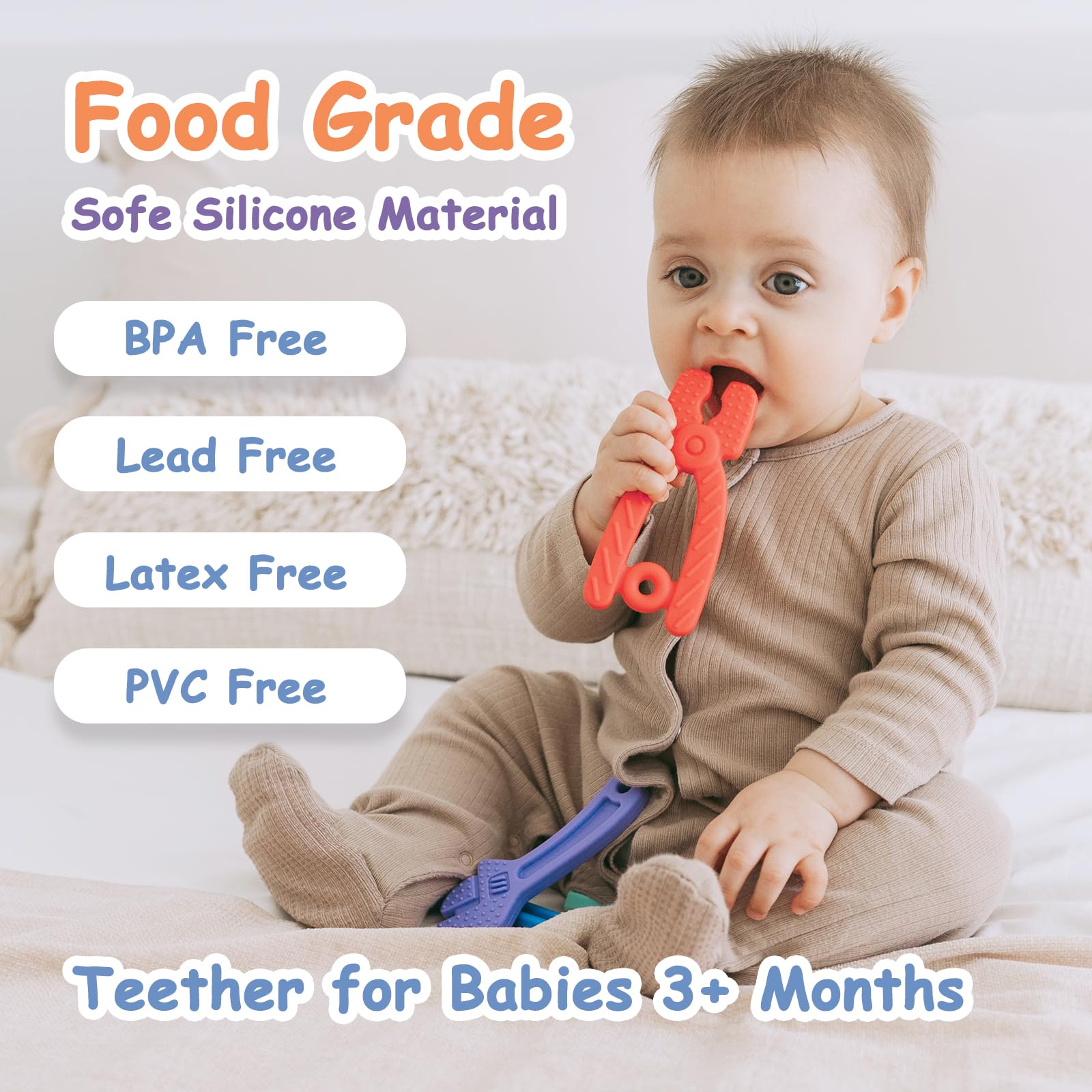 Yoolane Baby Teething Toys, Silicone Teether for Babies 3 6 12 18 Months, Tools Set Baby Teether Sensory Chew Toys for Toodler Infant, Newborn Stuff