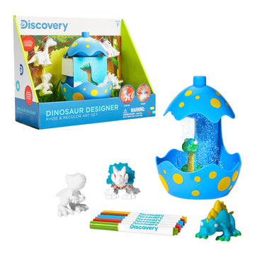 Discovery Dinosaur Crafts Painting Kit, 11-Piece Dinosaur Designer Rinse & Recolor Art Set, Dino Arts, Crafts for Kids, 4 Dinos, Egg Shower, 6 Markers