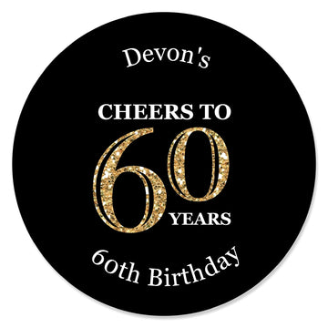 Big Dot of Happiness Custom Adult 60th Birthday - Gold - Personalized Birthday Party Circle Sticker Labels - 24 Count