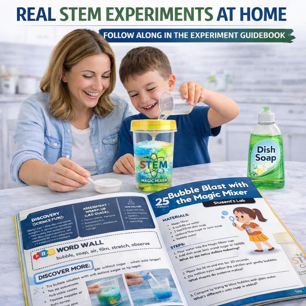 STEM Magic Mixer® Science Kit for Kids Ages 4-7 - 31 Hands-On STEM Experiments | Slime, Oobleck & Color-Changing Reactions | 136-Page PhD-Designed