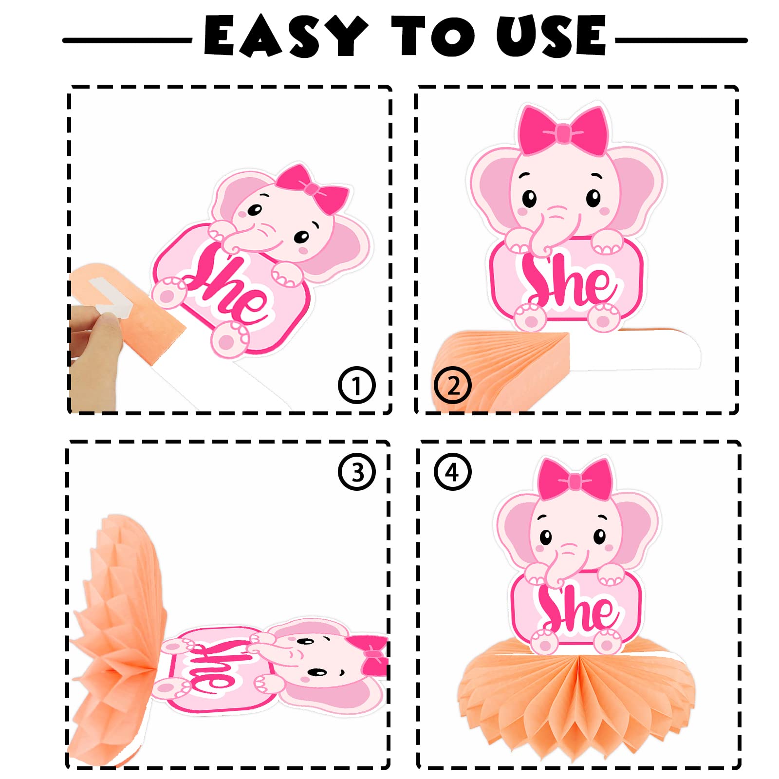 He or She Cute Elephant Honeycomb Centerpieces Animal Theme Decorations Decor for Gender Reveal Party Boy or Girl Party Pregnancy Announcement Baby