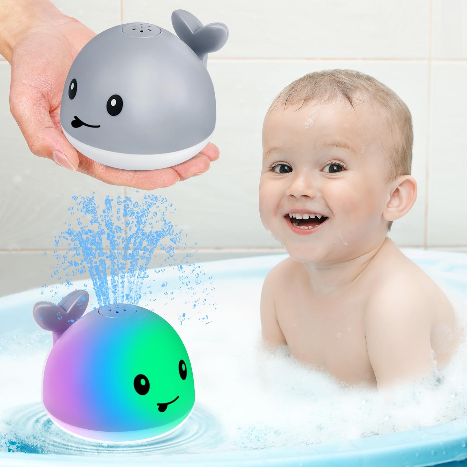 Gigilli Bath Toys for Kids, Baby Bath Toys, Pool Water Toys for Toddlers, Babies Boy Girl Gifts, Light Up Whale Bath Toy Sprinkler, Birthday Bathtub