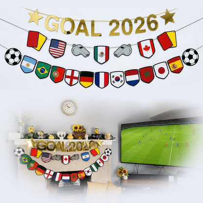 2026 Soccer Watch Party Decorations, GOAL 2026 Banner Set with 15 Country Flags, Soccer Game Day TV Wall Decor for Living Room, Office, Home Party